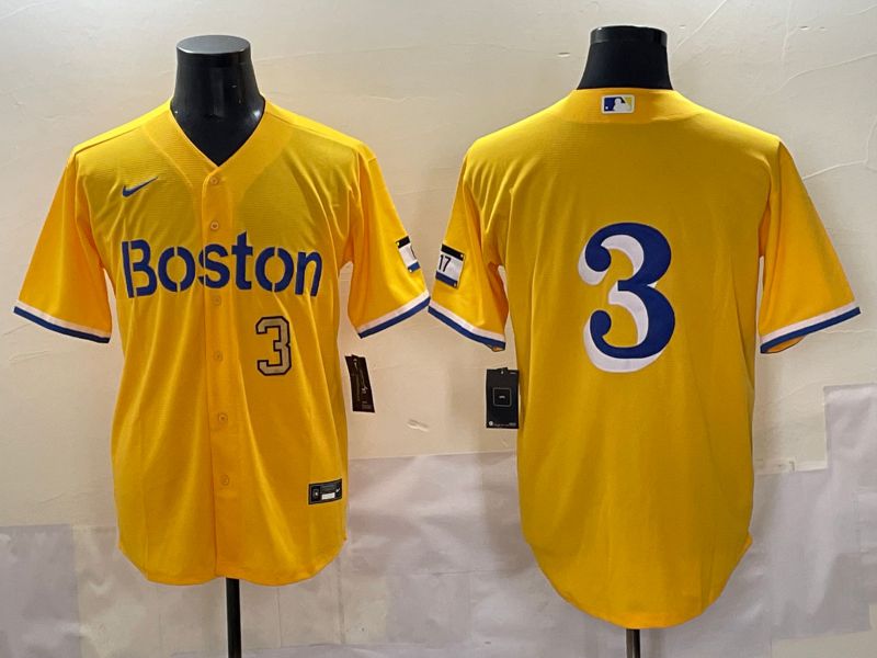 Men 2025 Boston Red Sox #3 No Name Yellow City Edition Nike MLB Jersey style 4->cleveland indians->MLB Jersey